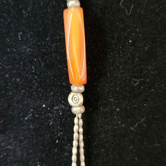 Lariat Sterling Silver Orange Beaded Necklace 14" + 5" Dangle - Picture 4 of 5